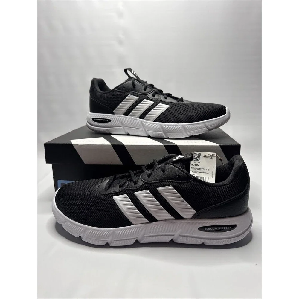 Adidas Cloudfoam Flex - Laces Walking Sneakers Black / White Men 12 Wide HQ4854